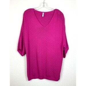 DOKOTOO Women's V-Neck Pullover Sweater Size L Pink Dolman Short Sleeve